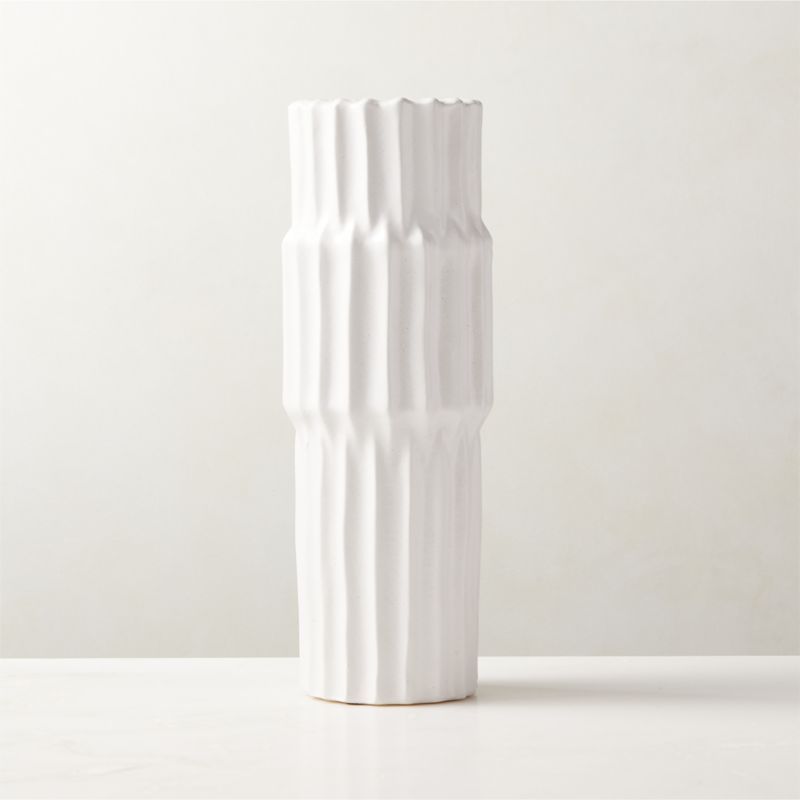 Furrow White Modern Pillar Candle Holder Large + Reviews | CB2 | CB2