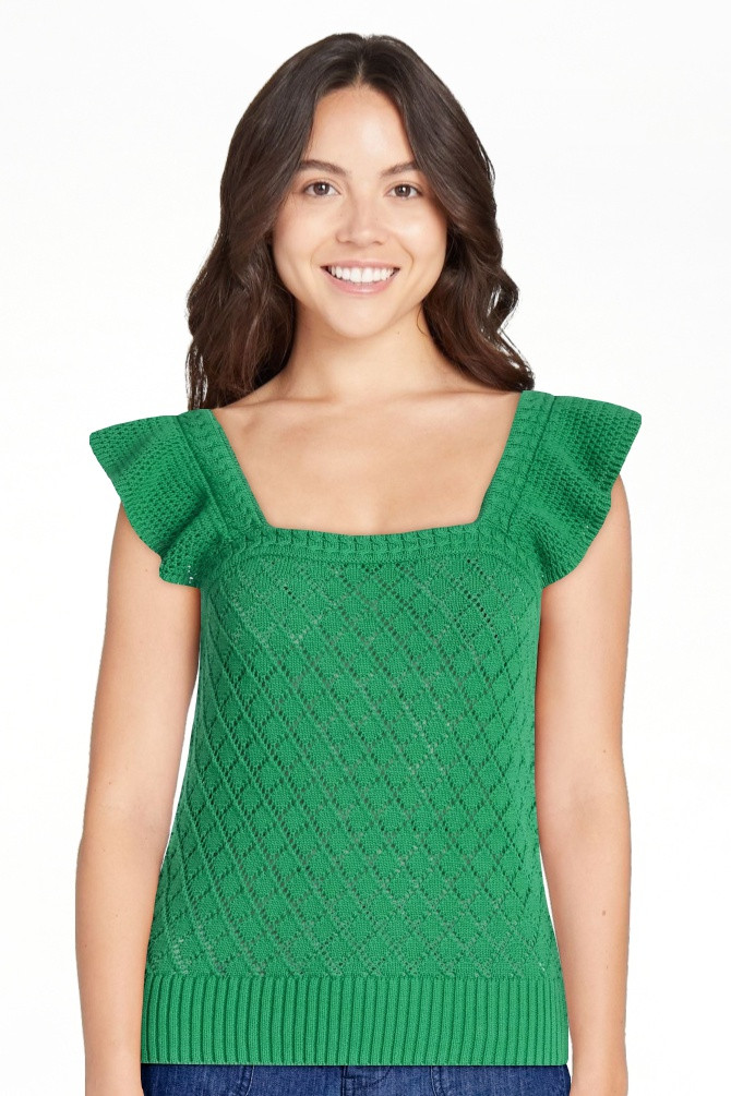 Free Assembly Women's and Women's Plus Square Neck Cotton Sweater with Flutter Sleeves, Sizes XS-... | Walmart (US)