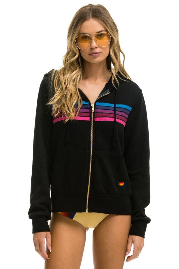 5 STRIPE HOODIE -  BLACK // PINK PURPLE | Aviator Nation