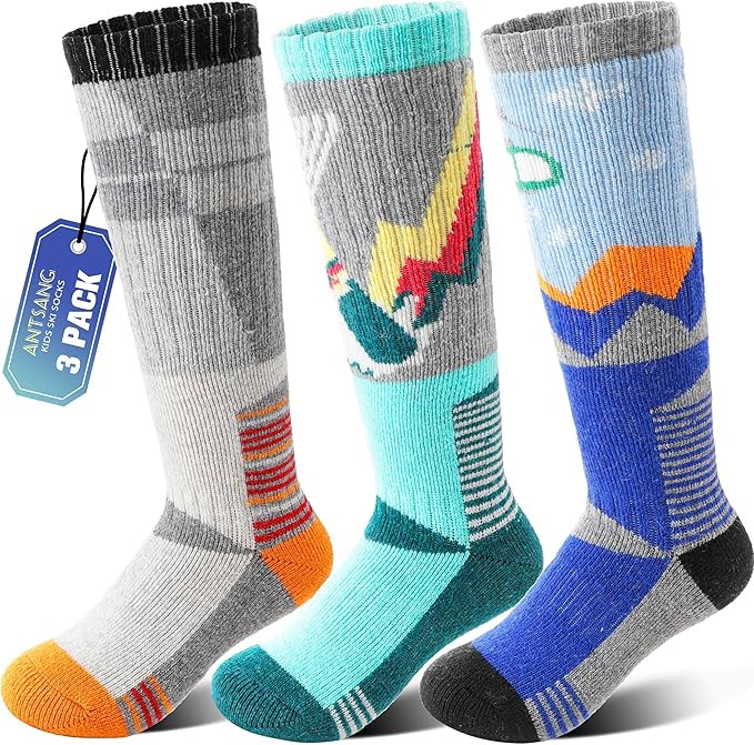 ANTSANG 3 Pairs Kids Merino Wool Ski Socks Boys Girls Thermal Thick Warm Winter Cozy Socks for Sk... | Amazon (US)