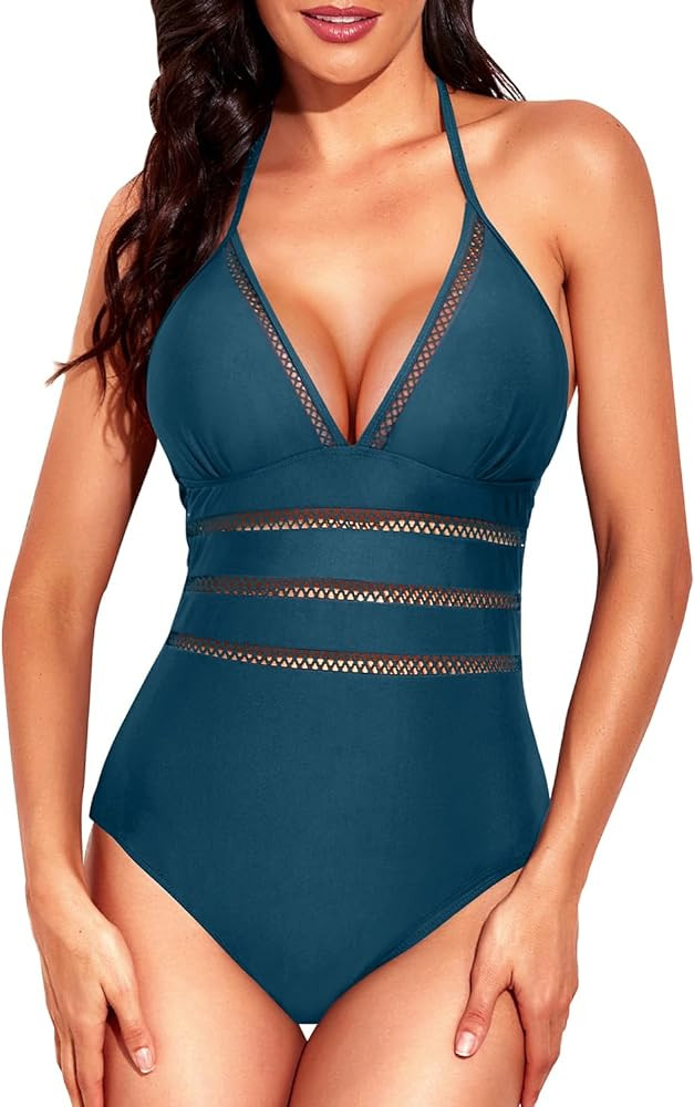 Tempt Me Women Sexy One Piece Swimsuit Halter Plunge V Neck Monokini Hollow Out Bathing Suit | Amazon (US)