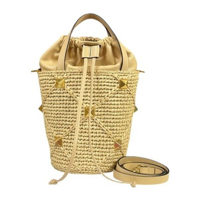 Valentino Shoulder Bag Cross Body Raffia 2way Roman stud bucket bag used | eBay US