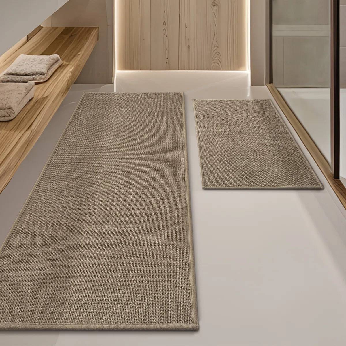 2 Piece Linen-Look Bath Rug Set with Non-Slip Backing | Wayfair North America