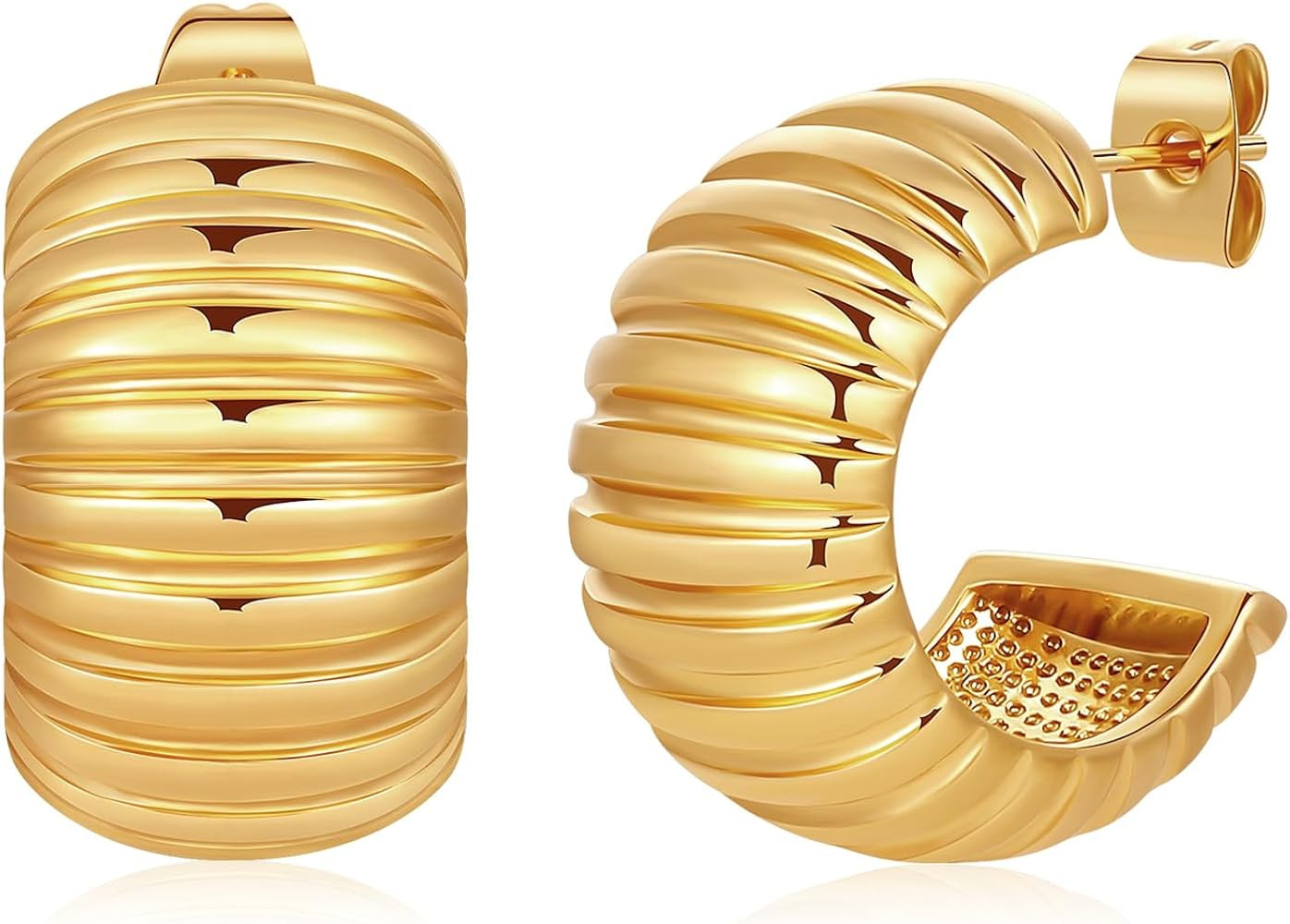 8YEARS Chunky Gold Hoop Earring for Women, 18K Gold Plated Lightweight Thick Gold Hoops Earrings,... | Amazon (US)