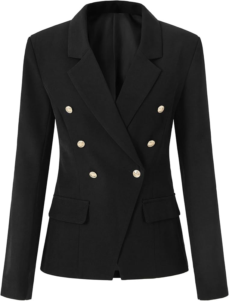Vrtige Women's Casual Blazer Open Front Lapel Button Long Sleeve Work Office Jacket Suit | Amazon (US)