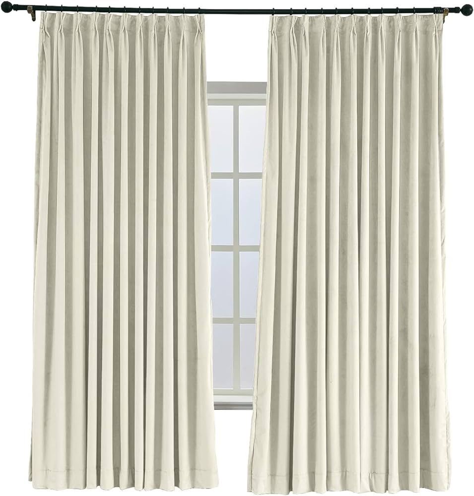TWOPAGES 52 W x 84 L Pinch Pleat Curtain Room Darkening Velvet Curtain Drapery Panel for Traverse... | Amazon (US)