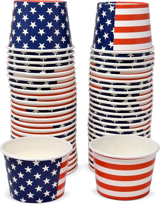 48 Count Patriotic Treat Snack Cups American Flag Disposable Paper Cup Dessert Ice Cream Bowls Re... | Amazon (US)