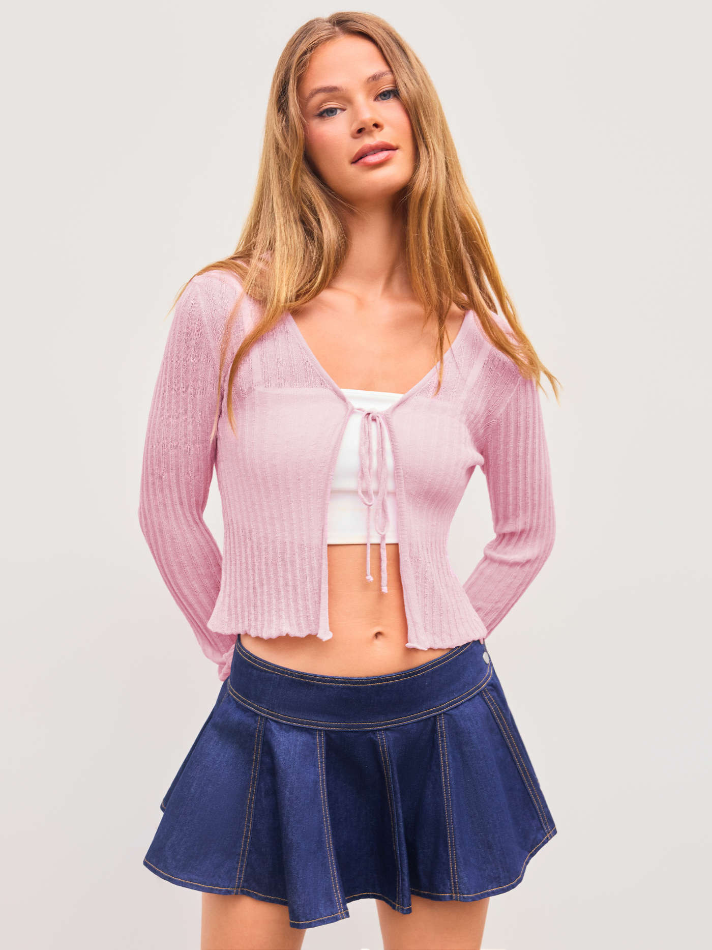 Solid Textured Knotted Cardigan | Cider
