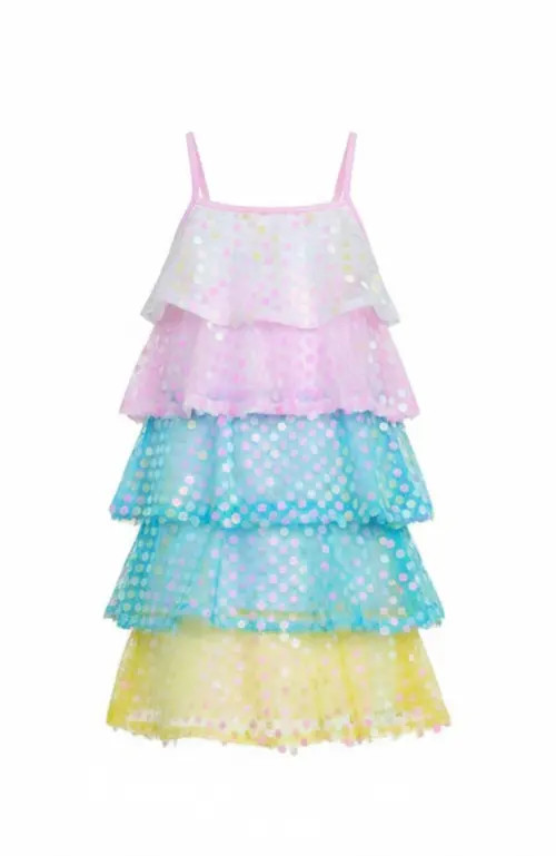 Mia Belle Girls Cute Mermaid Sparkle Tiered Dress in Pink at Nordstrom, Size 10-12 | Nordstrom