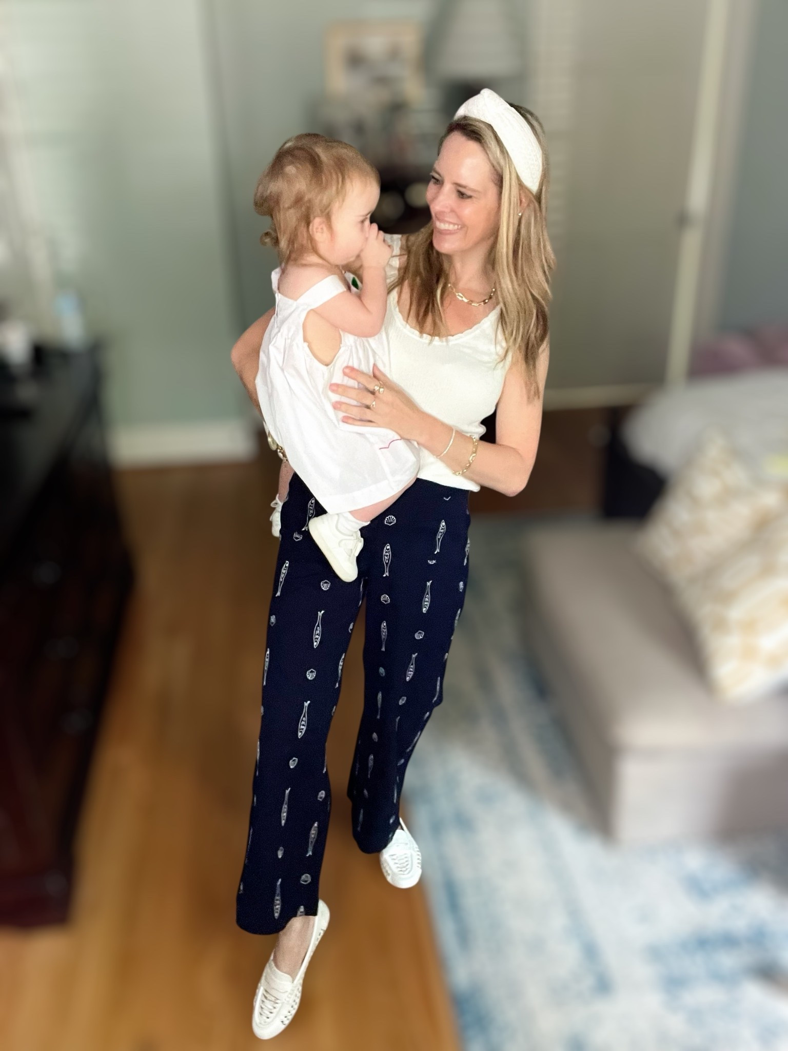 🐟🫧 WHIMSICAL COASTAL STYLE ON A BUDGET 🫧🐟
These Free Assembly embroidered pants are an absolute Walmart win — fun, breezy, and so easy to style for everyday summer life! The navy wide-leg silhouette features playful white fish and swirl stitching with patch pockets for a laid-back, beachy vibe 🌊

I’m wearing a size XS in the pants — they’re high-waisted with a cropped 26” inseam, hitting just above the ankle on my 5’3” frame. They’re comfy but structured — a perfect pick for park playdates or casual errands with your little sidekick 💕👶

Styled here with a cream textured tank, leather woven loafers, and my signature white headband. I finished the look with my go-to gold stack from Melinda Maria — don’t forget to use PREPPYREBEL for 10% off!

⸻

🛍️ Outfit Details:
	•	Pants: Free Assembly Embroidered Pants (Size XS)
	•	Top: Cream textured tank (similar linked)
	•	Shoes: Leather white woven loafers
	•	Accessories: White headband + Melinda Maria jewelry – use code PREPPYREBEL for 10% off! ✨

#WalmartFashion #FreeAssemblyFinds #LTKunder30 #SummerStyle #CoastalPreppy #MelindaMaria #PREPPYREBEL #MomStyle #LTKbaby #ClassicStyle #PreppyCasual 🐚💙👜

#LTKFindsUnder100 #LTKPetite #LTKFindsUnder50