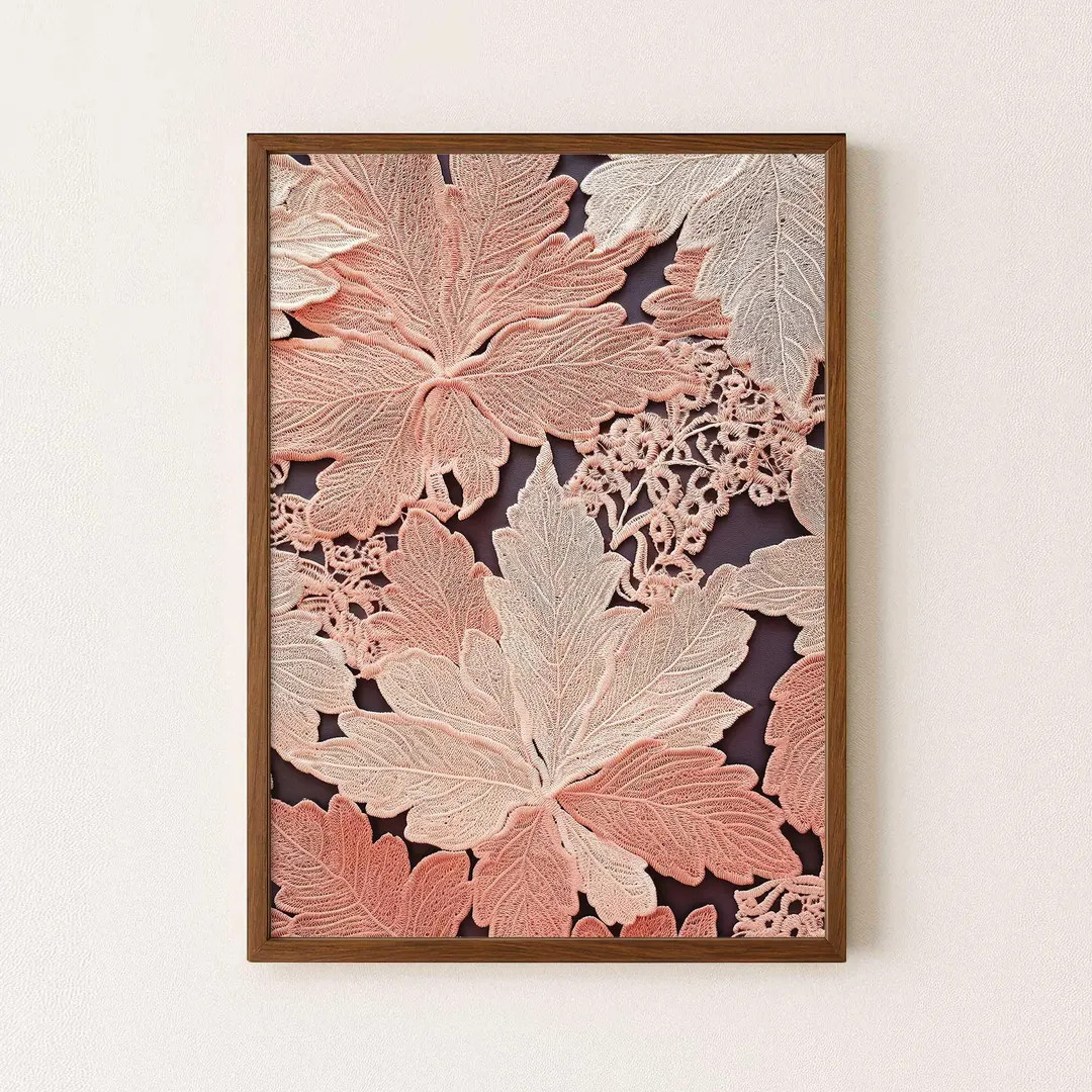 Embroidered Maple Leaf Print – Printable Fall Wall Art in Terracotta and Blush – Boho Textile... | Etsy (US)
