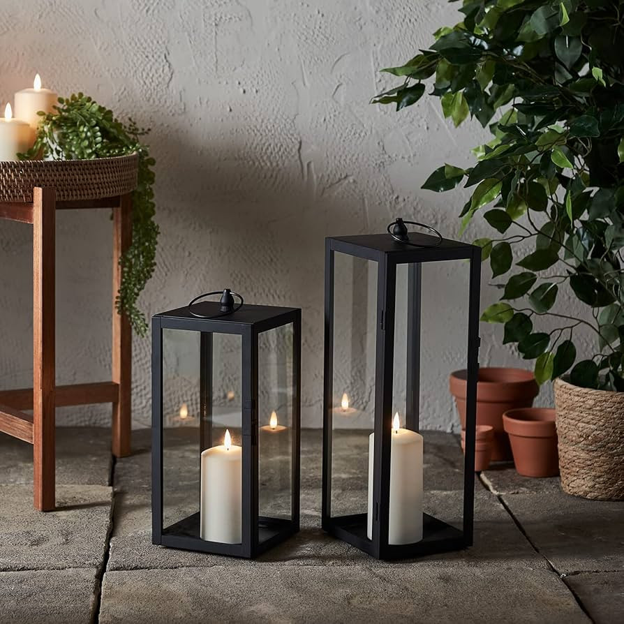 Lights4fun Set of 2 Metal Lanterns Bowen with TruGlow® LED Candles Timer Outdoor Garden Decorati... | Amazon (DE)
