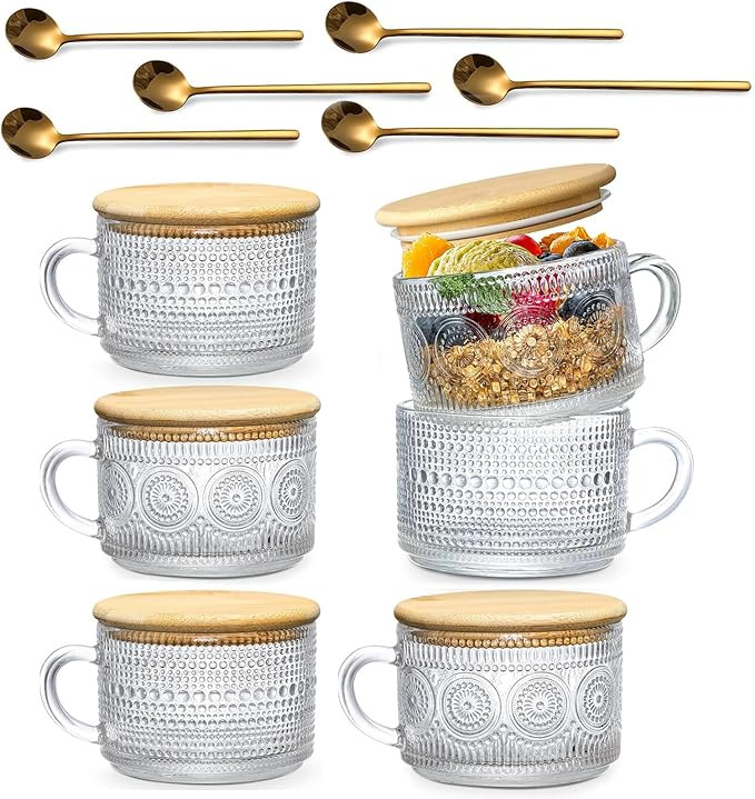 DOPUDO Vintage Glass Coffee Mugs,Overnight Oats Containers With Lids,Glass Cup With Sealed Lid an... | Amazon (US)