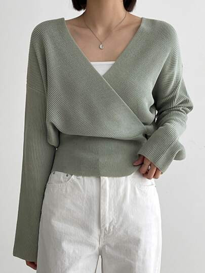 DAZY Surplice Neck Drop Shoulder Jumper | SHEIN