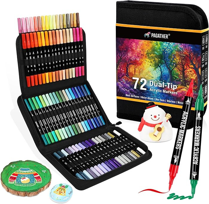 72 Colors Acrylic Paint Markers, Dual Tip with Fine Tip and Brush Tip Pens for Stone, Wood, Calli... | Amazon (US)