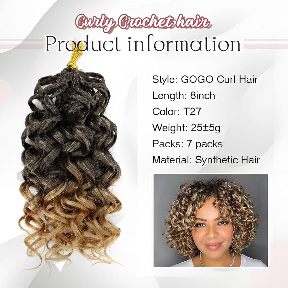 7 Packs Gogo Curl Crochet Hair for Women 8 Inch Pre-Twisted Curly Crochet Hair Pre Looped Deep Oc... | Amazon (US)
