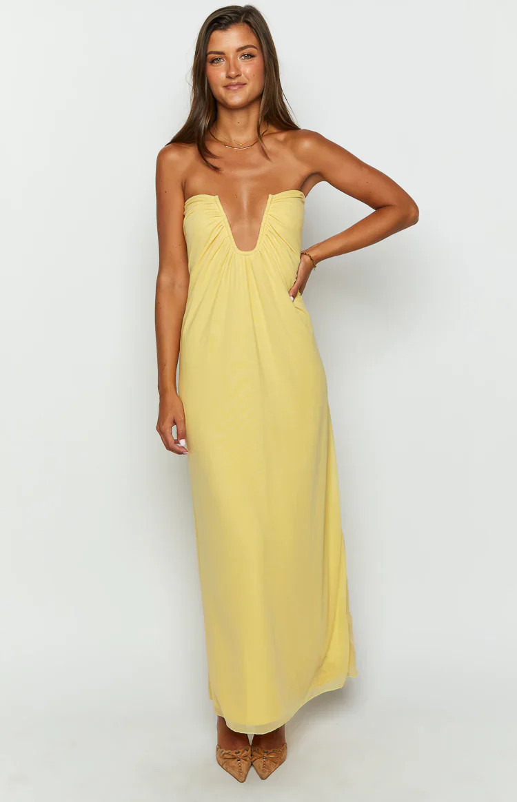 Braelyn Yellow Strapless Maxi Dress | Beginning Boutique (US)