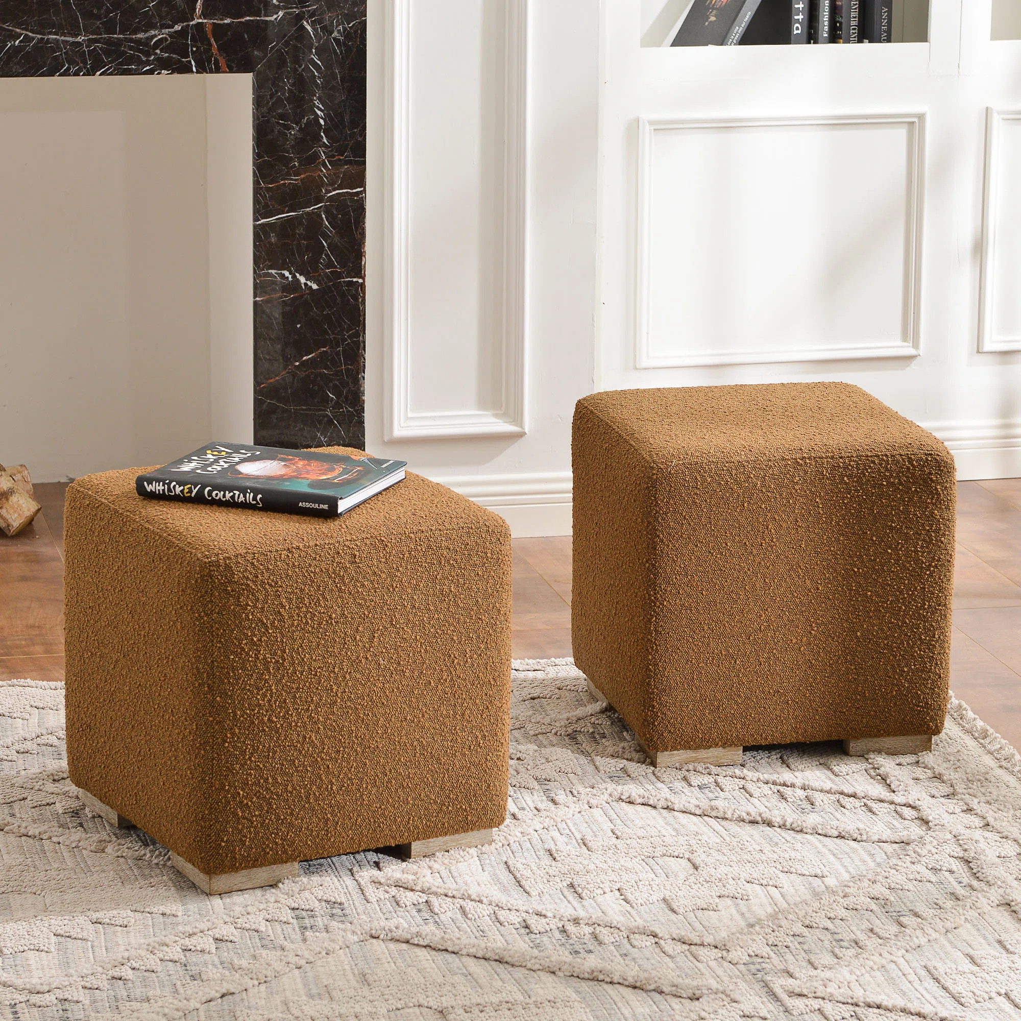 Ebern Designs 18.5" Wide Modern Square Boucle Upholstered Ottoman Set of 2 & Reviews | Wayfair | Wayfair North America
