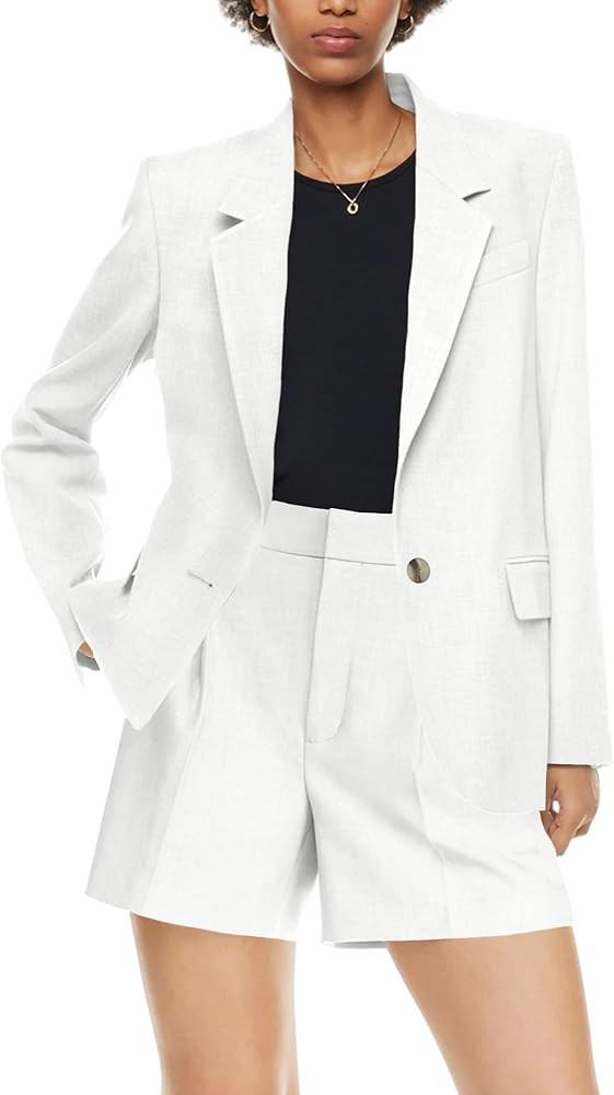 Cicy Bell Women's 2 Piece Blazer Sets Open Front Long Sleeve Jacket and Solid Shorts Business Sui... | Amazon (US)