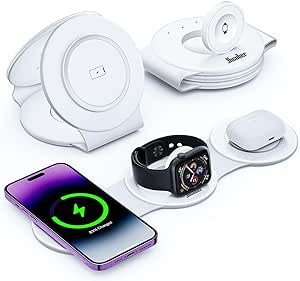 Hicober 3 in 1 Wireless Charging Station for iPhone 15, Magnetic Foldable Travel Charger Station ... | Amazon (US)