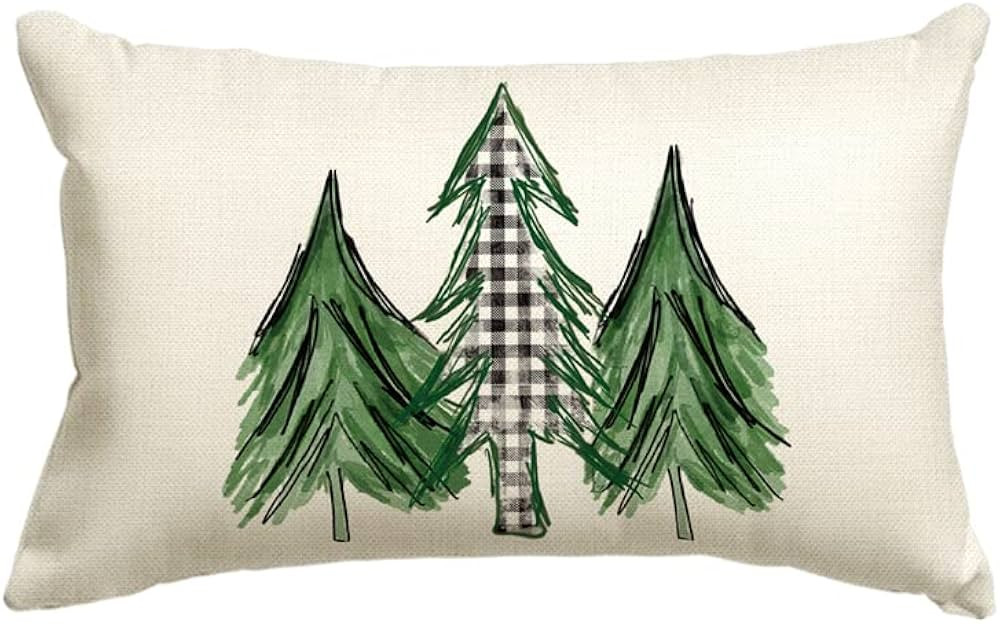 AVOIN Watercolor Christmas Tree Throw Pillow Cover, 12 x 20 Inch Holiday Buffalo Plaid Cushion Ca... | Amazon (US)