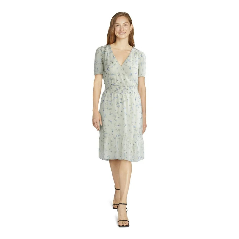 Time and Tru Women's and Women's Plus Flutter Sleeve Mini Wrap Dress, Sizes XS-4X | Walmart (US)