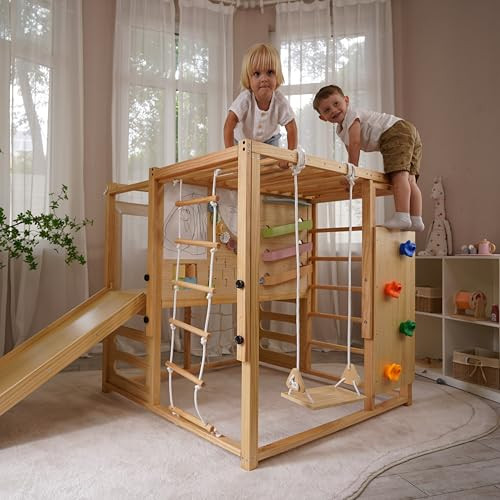 Avenlur Indoor Playground Montessori Gym – Alpine Indoor Wooden Jungle Gym – Indoor Swing, Toddler Toys, Baby Climbing Toys, & Rock Wall for Kids – Perfect for Active Fun & Skill Development, Ages 2-8 | Amazon (US)