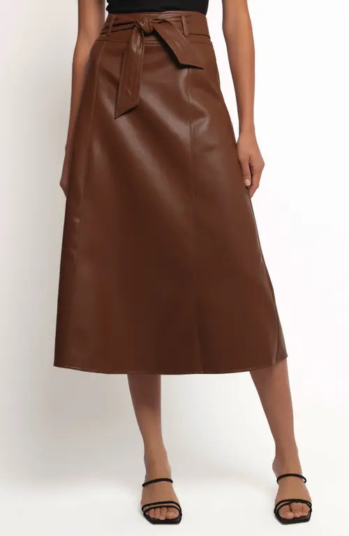 Petal & Pup Adaline Faux Leather Midi Skirt in Brown at Nordstrom, Size Small | Nordstrom