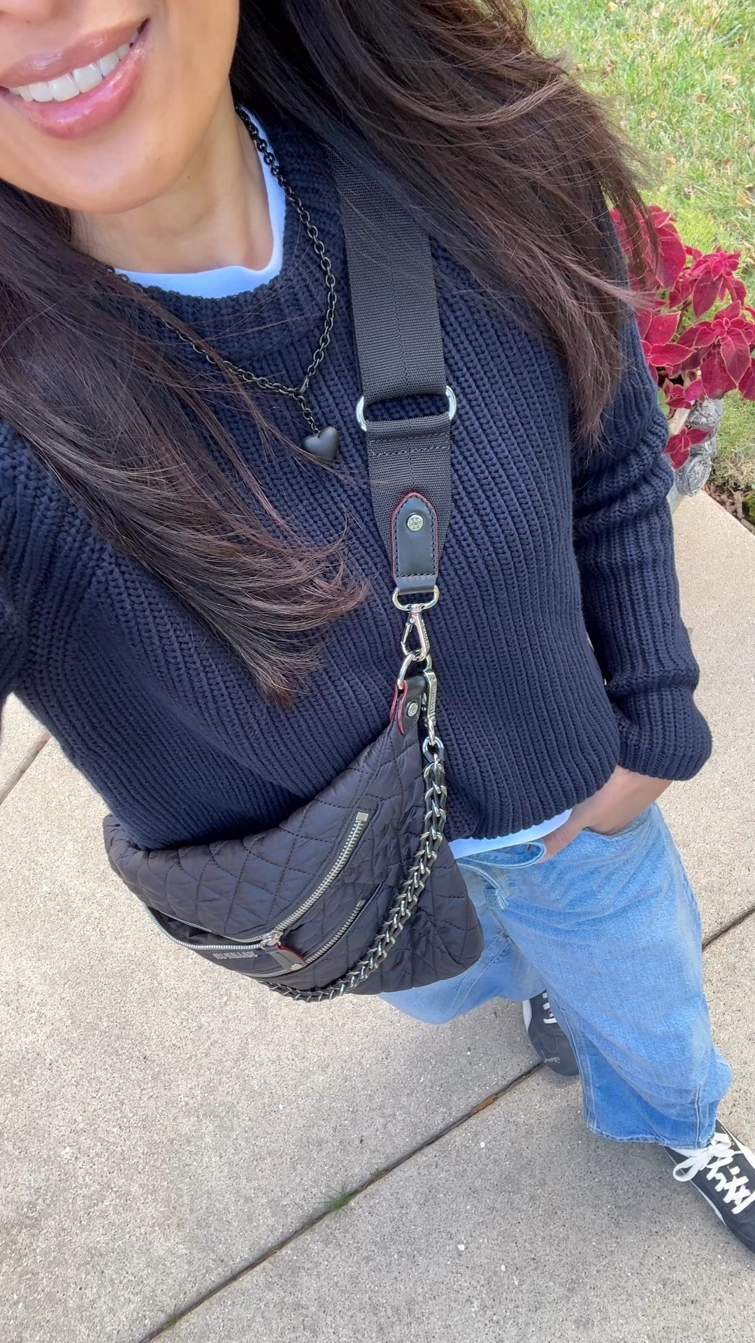 Sweater and jeans Fall outfit. 
It’s finally feeling like Fall. 
- A favorite all-cotton tee layered under an all-cotton classic sweater. Breathable combo keeps the chill off without overheating, with the up and down temps  
Exact t-shirt true to size.
I sized up in this great chunky sweater. 
- Baggy jeans that are a bit barrel-like. 
Size down; length options also available. 
- Suede sneakers in a cool washed gray finish. True to size  
- Matte black heart necklace adds a little edge. 
- Sling bag for everyday or for travel. 

#LTKFindsUnder100 #LTKFindsUnder50 #LTKOver40