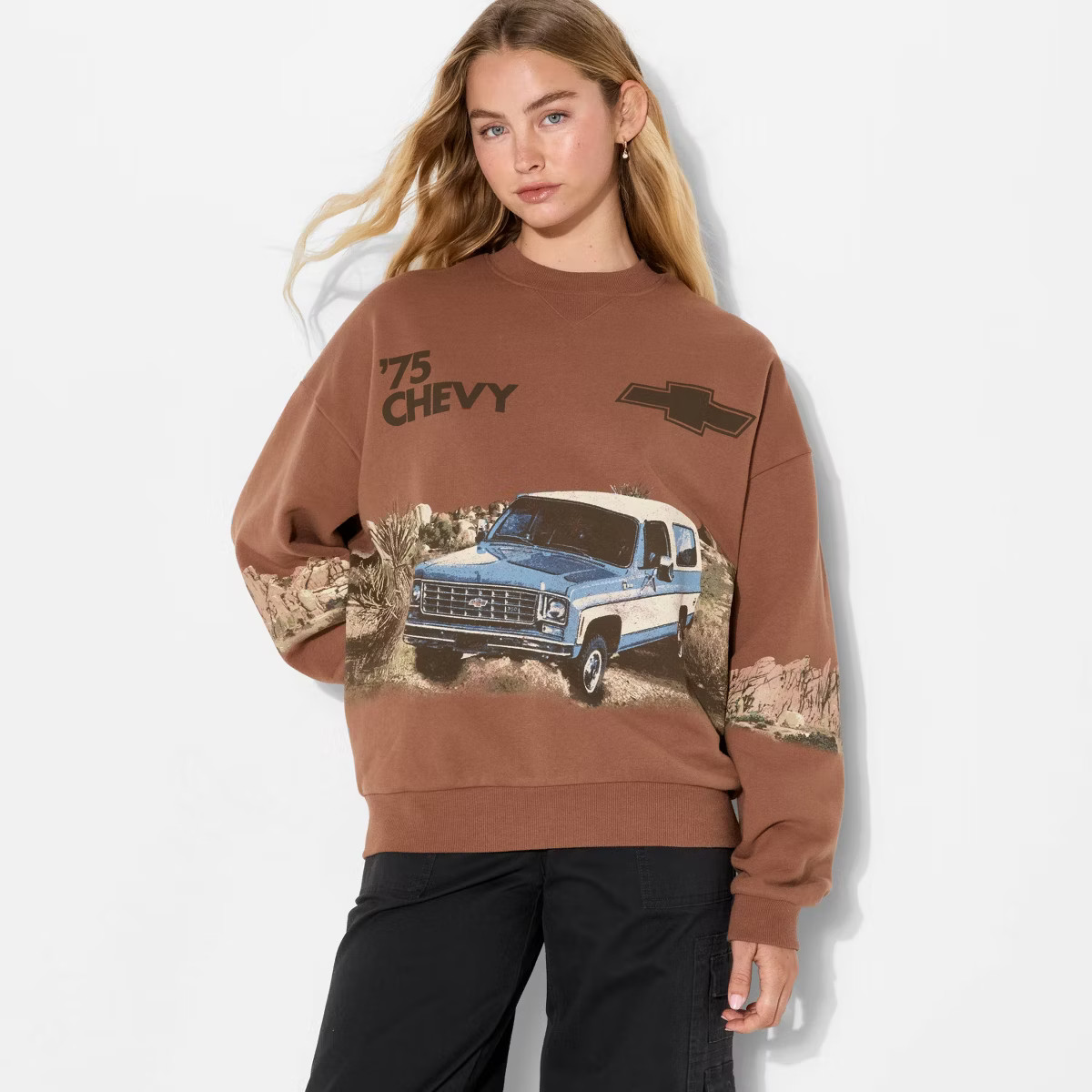 Women's Chevy Blazer Fleece Graphic Sweatshirt - Light Brown | Target