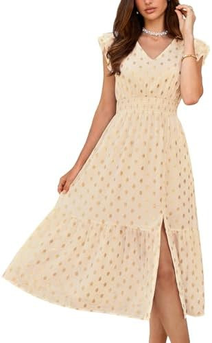 GRACE KARIN 2026 Womens Summer Dresses V Neck Ruffle Sleeve Floral Boho Beach Dress A-Line Swing ... | Amazon (US)