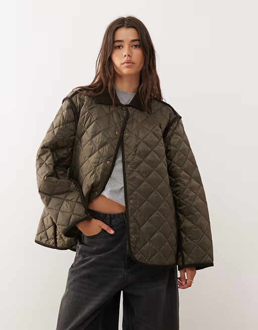 Weekday quilted jacket with contrast collar in dark brown | ASOS (Global)