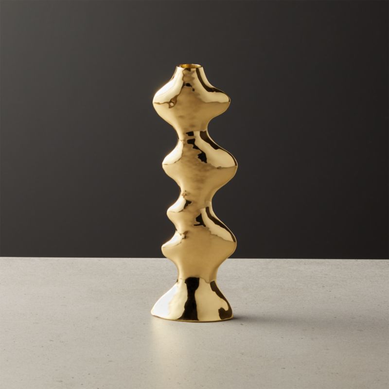 Waves Brass Taper Candle Holder Large + Reviews | CB2 | CB2