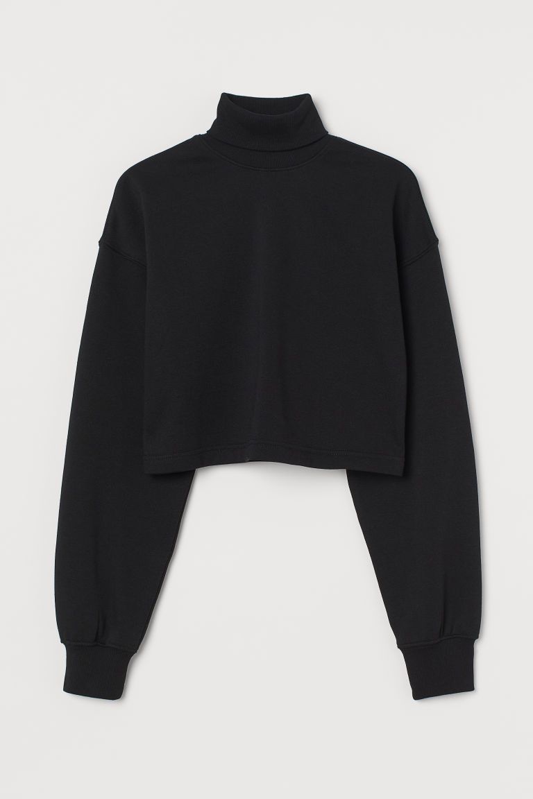 H & M - Cropped Turtleneck Sweatshirt - Black | H&M (US)