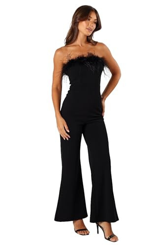 Petal & Pup Louise Feather Trim Jumpsuit - Black XS | Amazon (US)