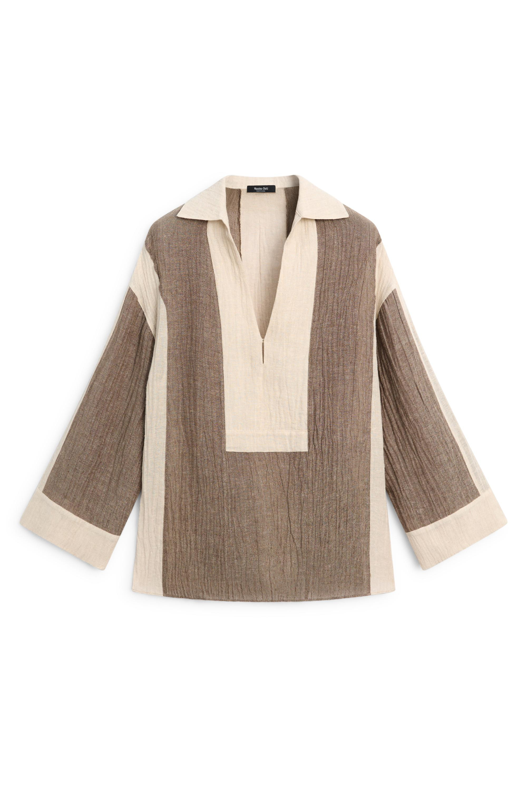 Flowing textured linen blend blouse - TAUPE GREY | Massimo Dutti UK