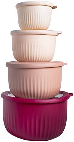 Cook with Color Prep Bowls with Lids- 8 Piece Nesting Plastic Small Mixing Bowl Set with Lids (Pi... | Amazon (US)