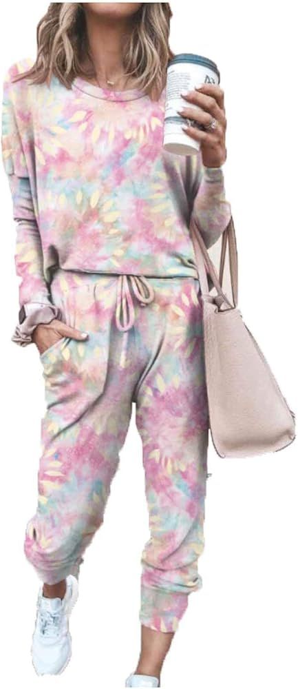 HAM Pajama Sets for Women Tie Dye Long Sleeve Tops and Pants PJ Sets Two Piece Joggers Loungewear... | Amazon (US)