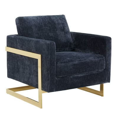 LeisureMod Lincoln Accent Arm Chair Upholstered in Boucle with Gold Stainless Steel Frame in Blue | Target