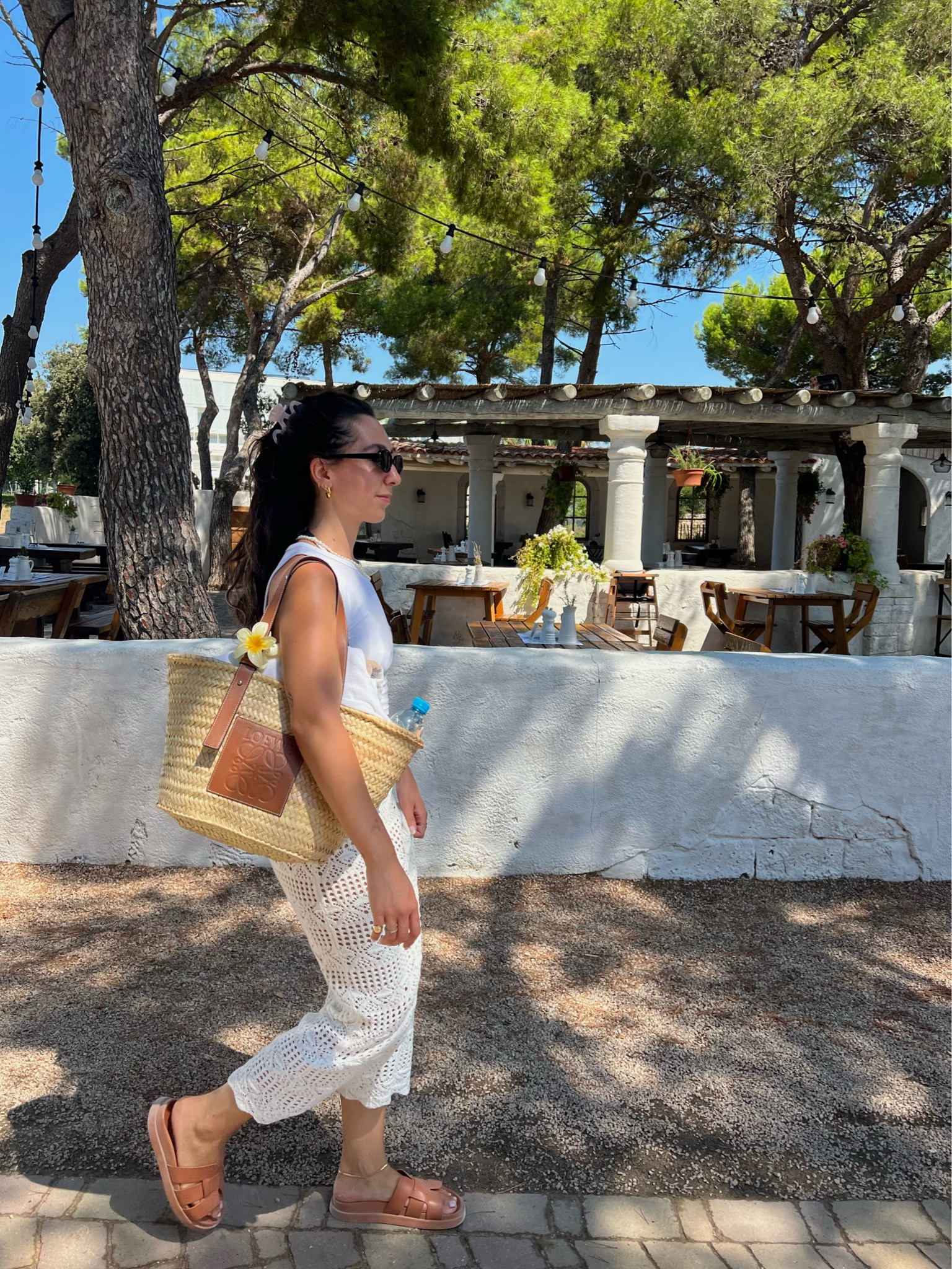 Crochet skirt, white skirt, maxi skirt, white ribbed top, ribbed tank top, raffia tote, shoulder tote bag, summer bag, flower claw clip, claw clip, brown sandals, brown slides, leather slides, summer outfits, holiday outfits, Stradivarius, Monki, Loewe, Pull & Bear, Urban Outfitters, Monki, Arket 

#LTKSeasonal #LTKeurope #LTKstyletip