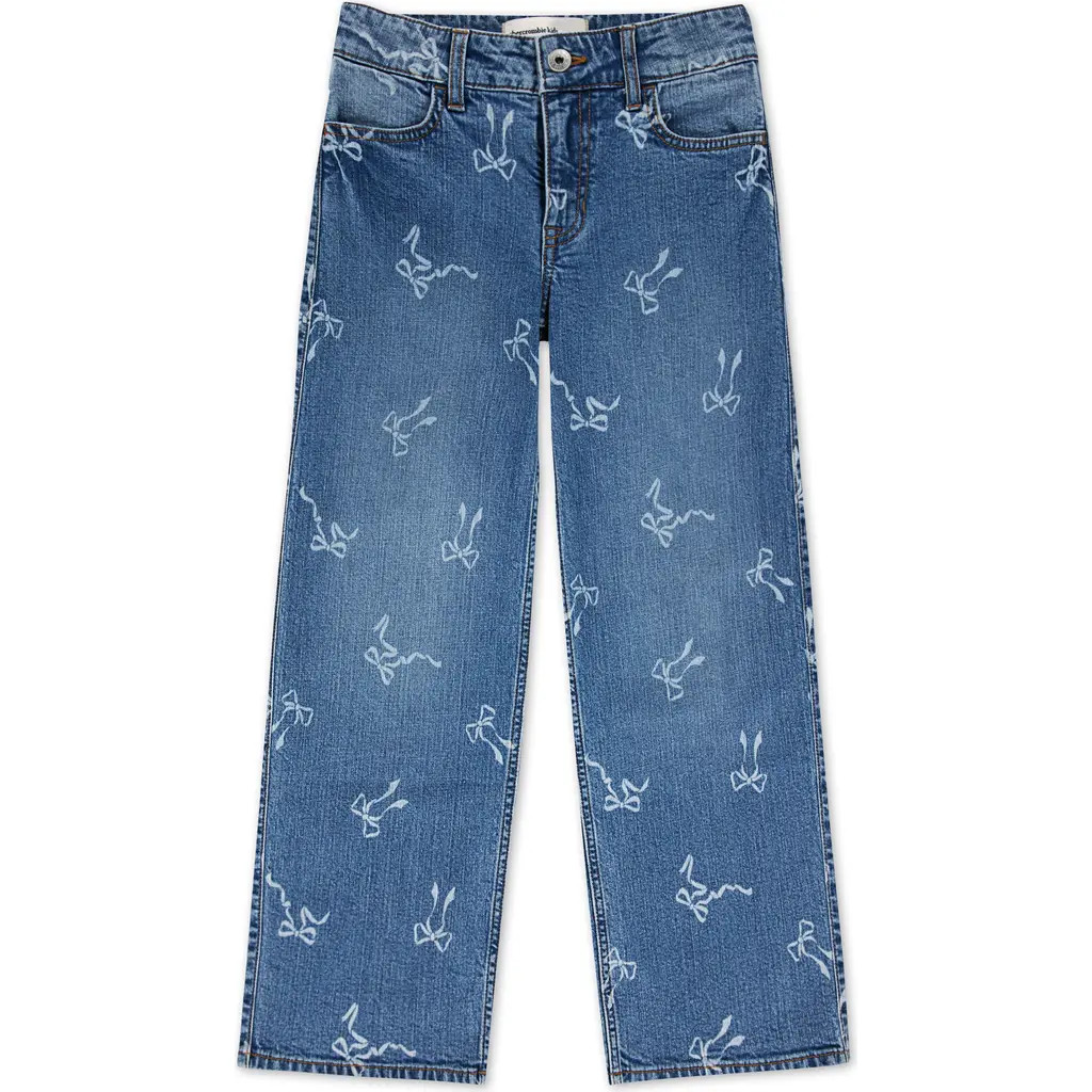 abercrombie kids Kids' Bow Print High Waist Wide Leg Jeans in Mglanf Dus at Nordstrom, Size 11-12 | Nordstrom