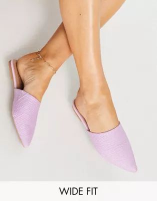 ASOS DESIGN Wide Fit Lava pointed flat mules in lilac | ASOS (Global)