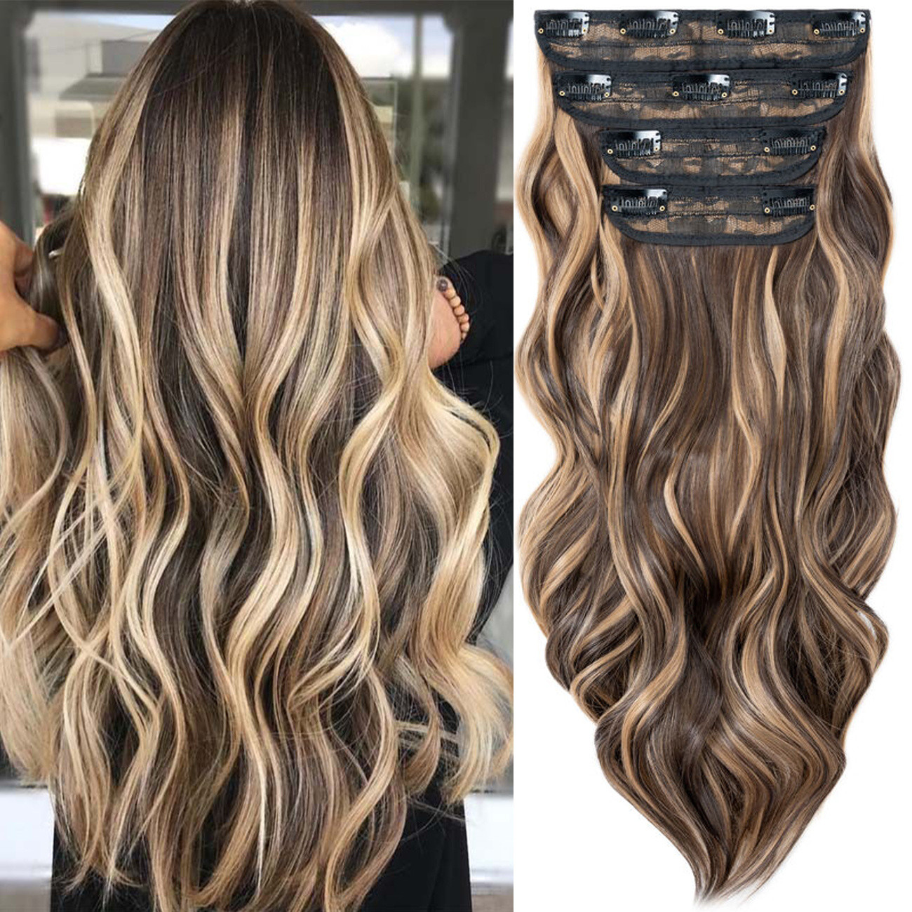 Transform Your Look Instantly with 4 Piece Clip-In Hair Extensions - Wavy Curly & Long! | Temu Affiliate Program