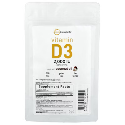 Micro Ingredients Vitamin D3, 2,000 IU, 500 Softgels | Target