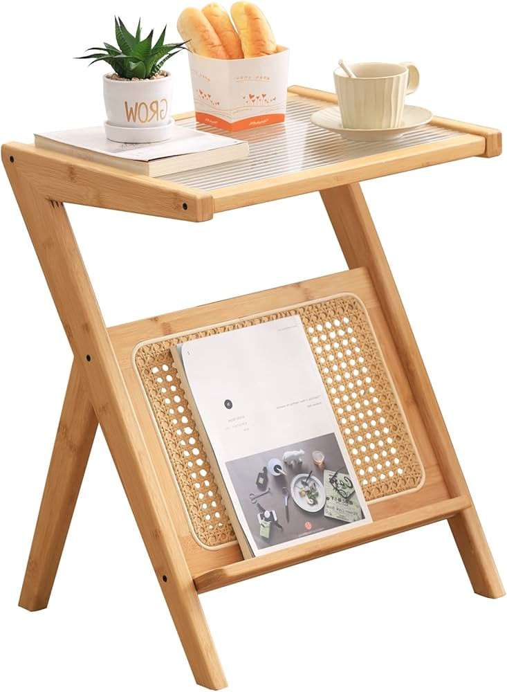 Tiita Rattan Side Table, Mid Century Nightstand, Bamboo Accent Bedside Tables, Glass Coffee Table... | Amazon (US)