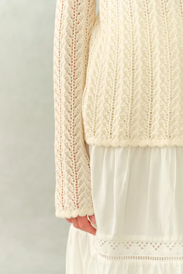 Eliana Hand-Crocheted Floral Openwork Top In Cotton Knit | Fabrique