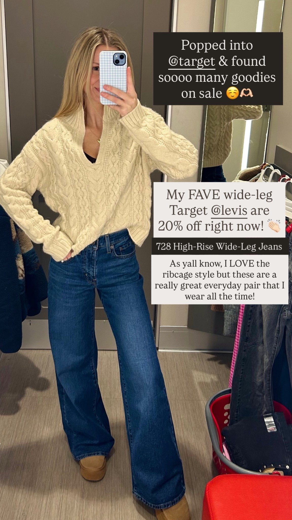 My favorite Levi’s from Target 🫶🏻 
20% off right now, making them under $50!! 

This chunky cable knit sweater is also 20% off, soooo soft & a winter staple! 

Wearing a 24 in the jeans. 
Wearing a small in the sweater. 
Linking tons of other sale styles! 
#targetfinds #levisjeans #targetdenim #targetsale #winteroutfits #casualoutfitinspo #targetstyle #widelegjeans #chunkysweaters #cableknitsweaters

#LTKSaleAlert #LTKFindsUnder50 #LTKHoliday