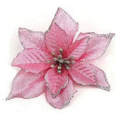 AkoaDa Pack of 10Glitter Poinsettia Christmas Tree Ornaments, Xmas Artificial Flannelette Flowers... | Walmart (US)