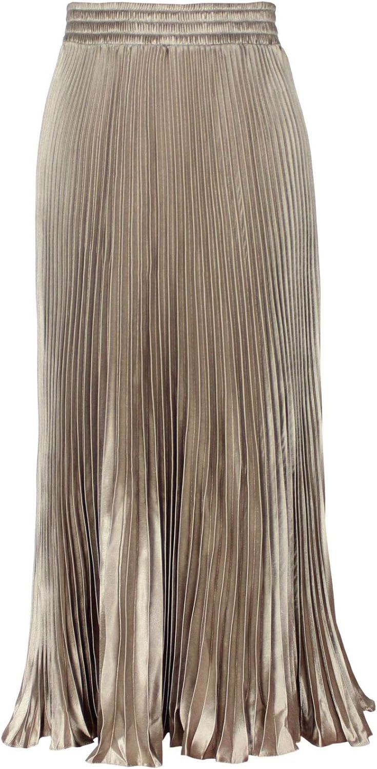 ebossy Women's Elastic Waist Satin Metallic Pleated Long Swing Skirt | Amazon (US)