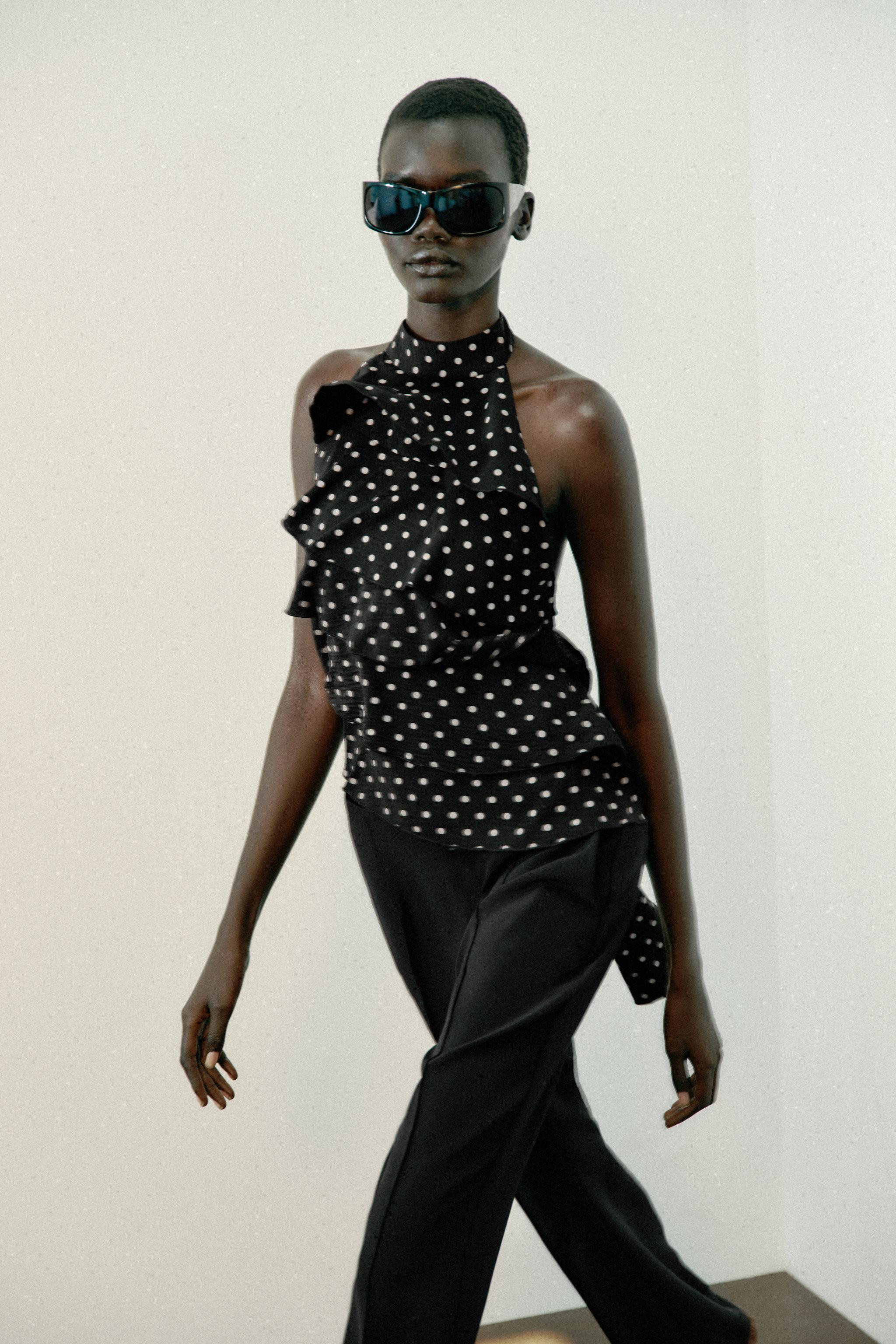 RUFFLED POLKA DOT HALTER TOP | Zara UK